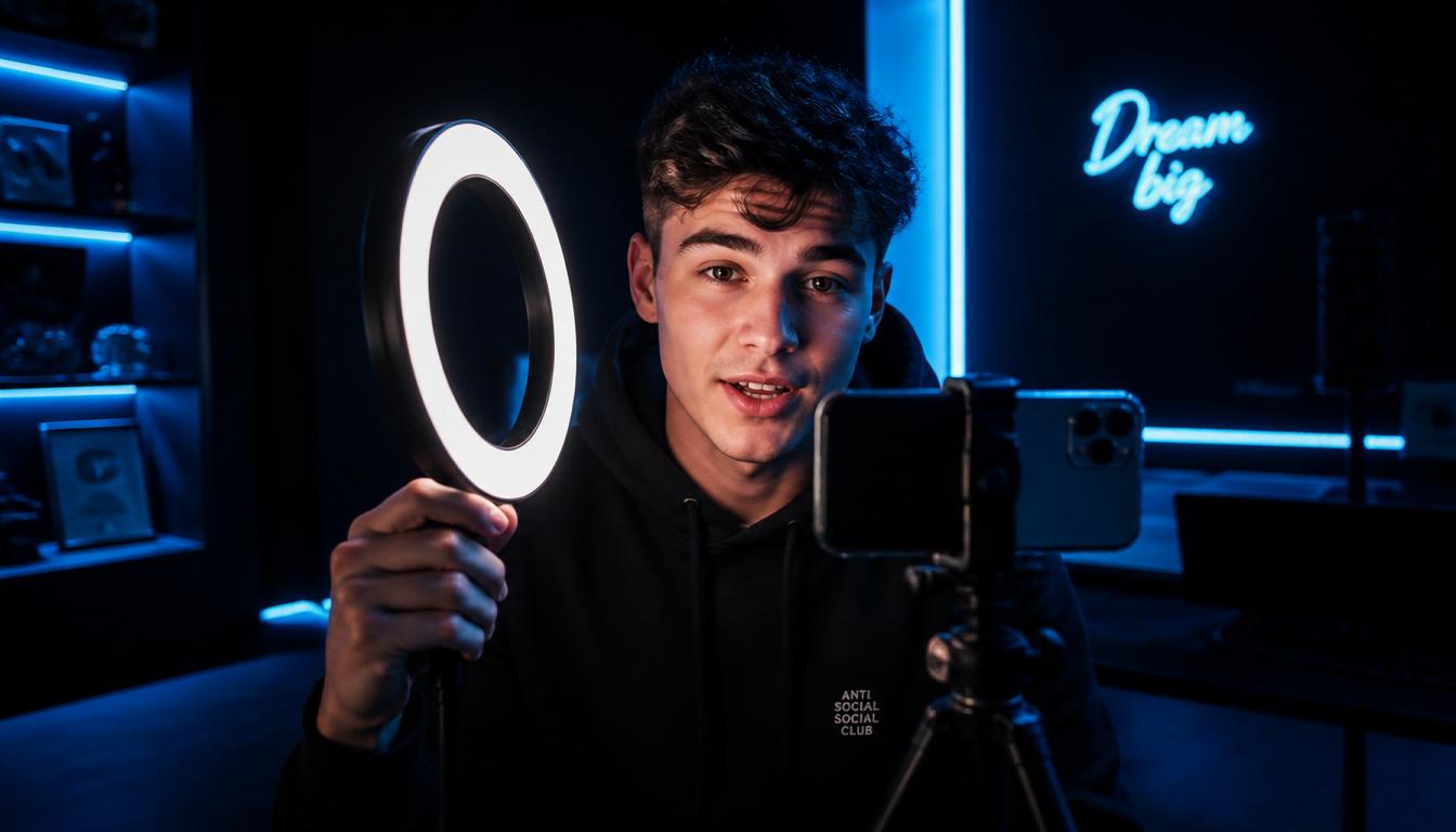 TikTok LIVE creator in blue-lit studio